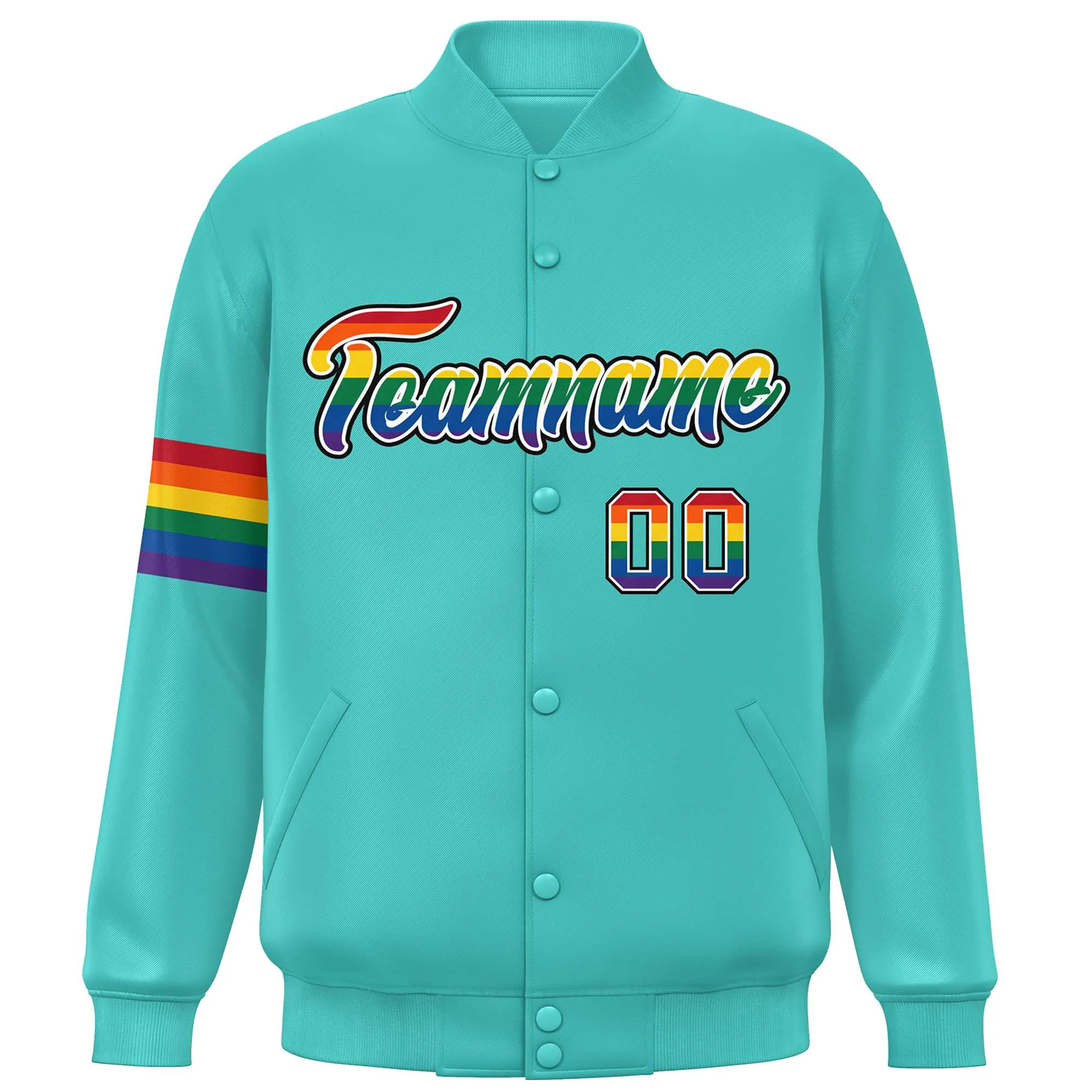 Custom Aqua LGBT Rainbow For Pride Month Classic Style Letterman Baseball Jacket