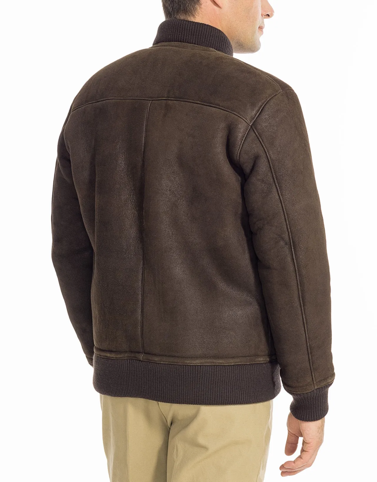 DARK BROWN SHEARLING BOMBER JACKET