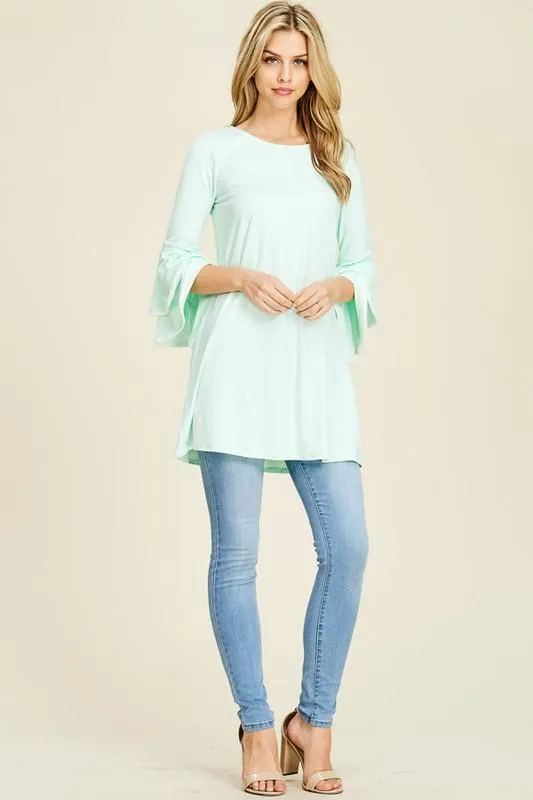 Double Ruffle with Contrast Color Tunic Top - Multiple Colors!