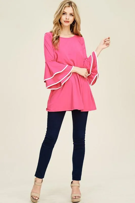 Double Ruffle with Contrast Color Tunic Top - Multiple Colors!