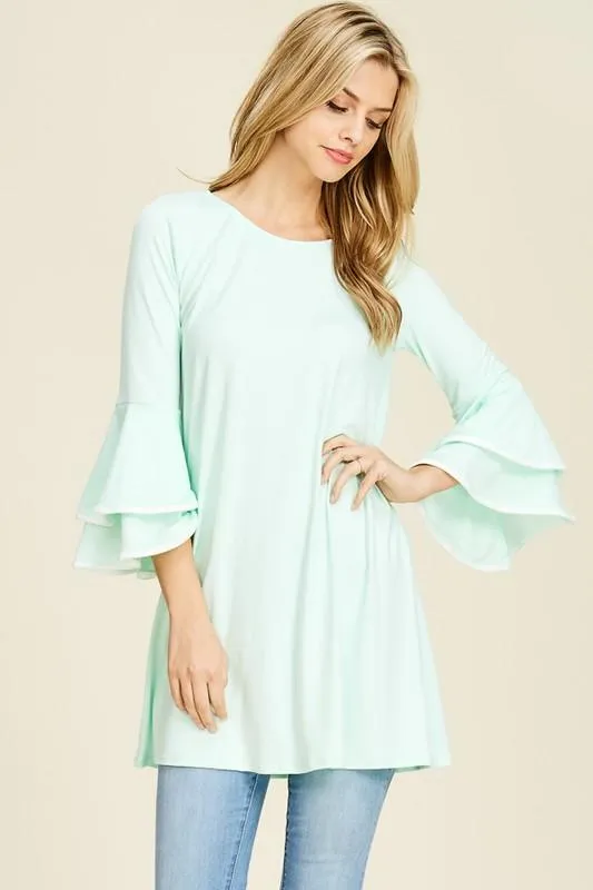 Double Ruffle with Contrast Color Tunic Top - Multiple Colors!