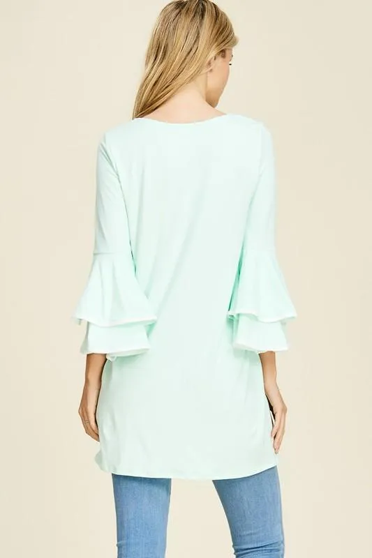 Double Ruffle with Contrast Color Tunic Top - Multiple Colors!