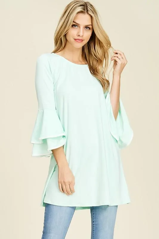 Double Ruffle with Contrast Color Tunic Top - Multiple Colors!