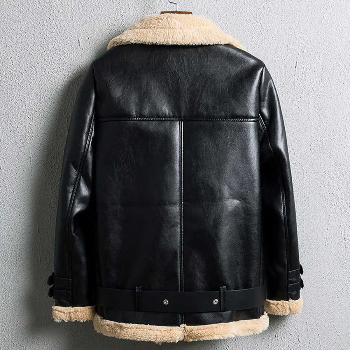 Faux Fur Lined Leather Shearling Moto Jacket