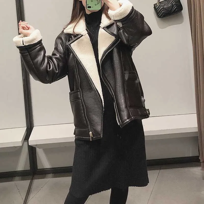 Faux Fur Lined Leather Shearling Moto Jacket