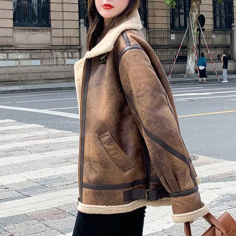 Faux Fur Lined Leather Shearling Moto Jacket