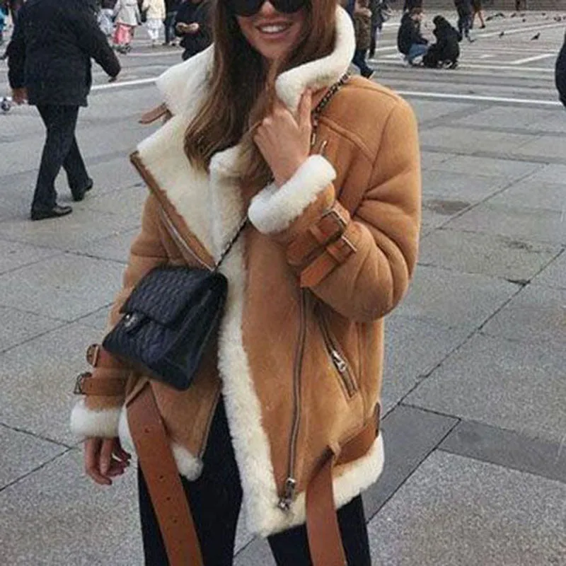 Faux Fur Lined Leather Shearling Moto Jacket