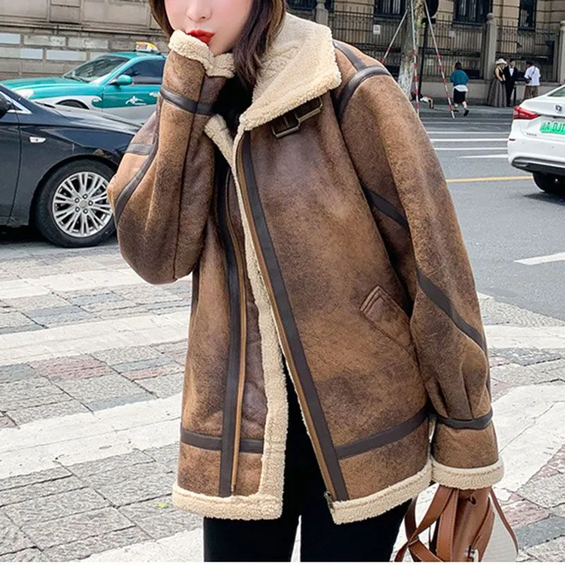 Faux Fur Lined Leather Shearling Moto Jacket