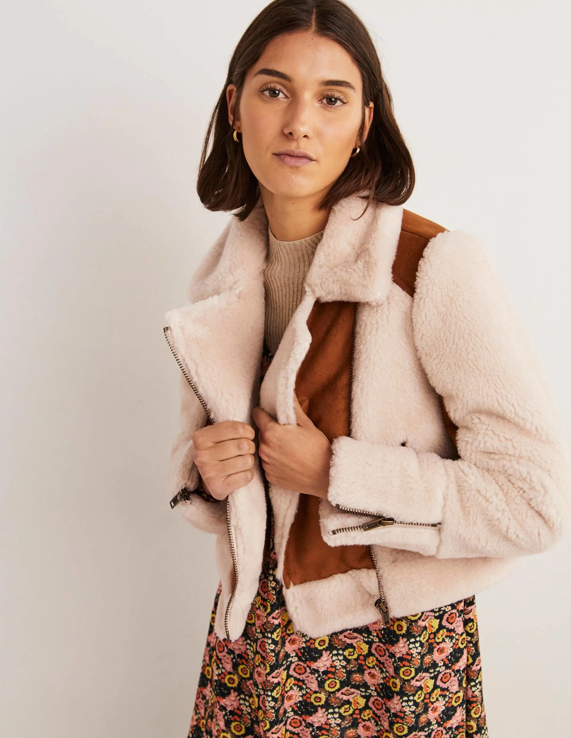 Faux Shearling Biker Jacket-Hazel Shearling