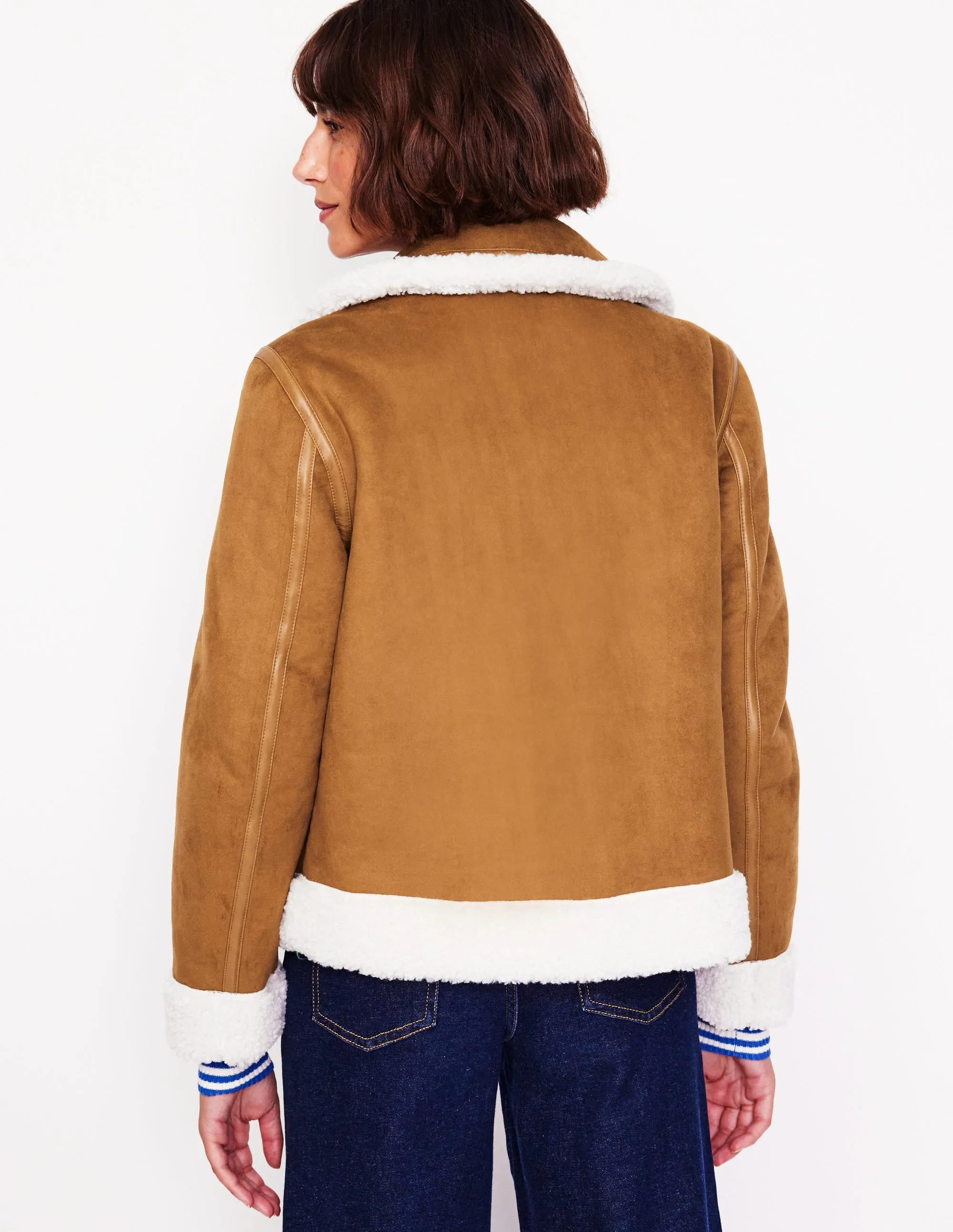 Faux Shearling Jacket-Brown