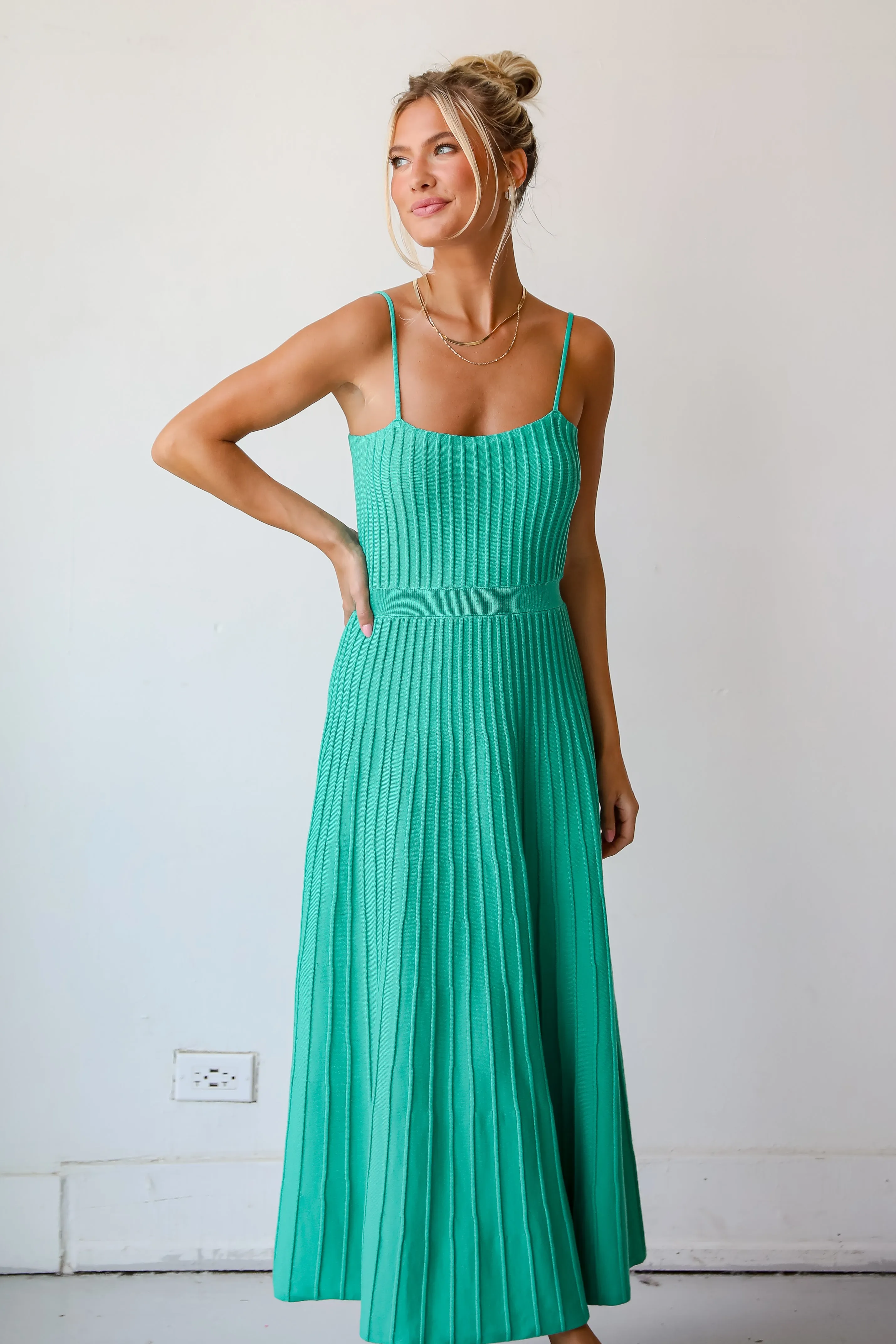 FINAL SALE - Lasting Sweetness Green Knit Maxi Dress