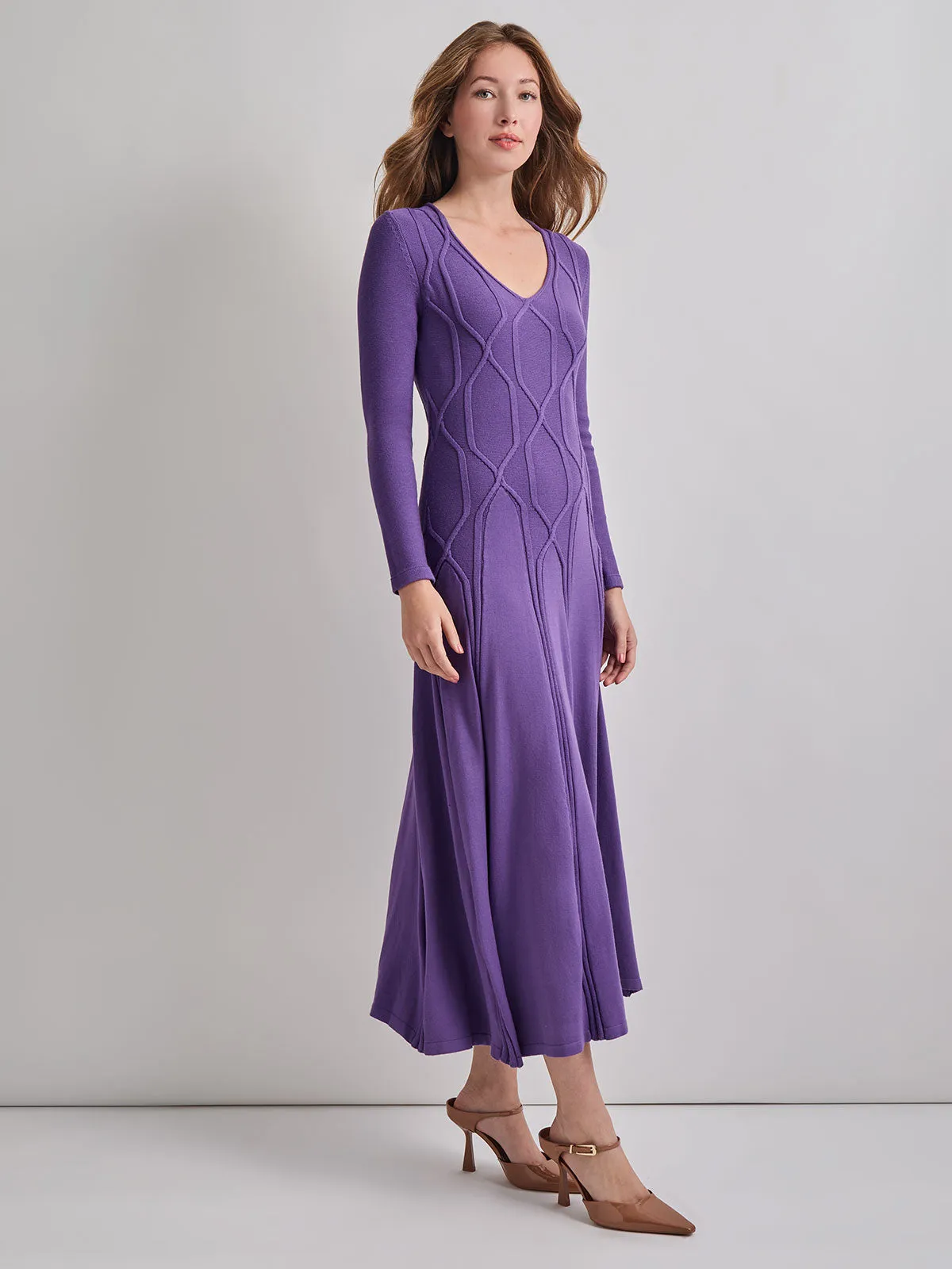 Fit-and-Flare Raised Geometric Recycled Knit Maxi Dress