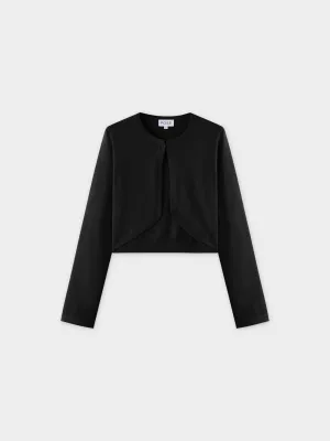 Flat Ribbed Trim Shrug-Black