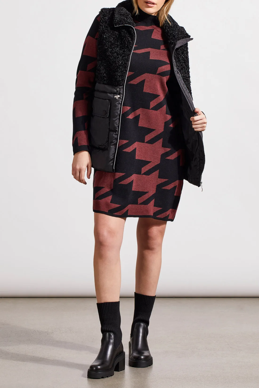 Funnel Neck Jacquard Sweater Dress