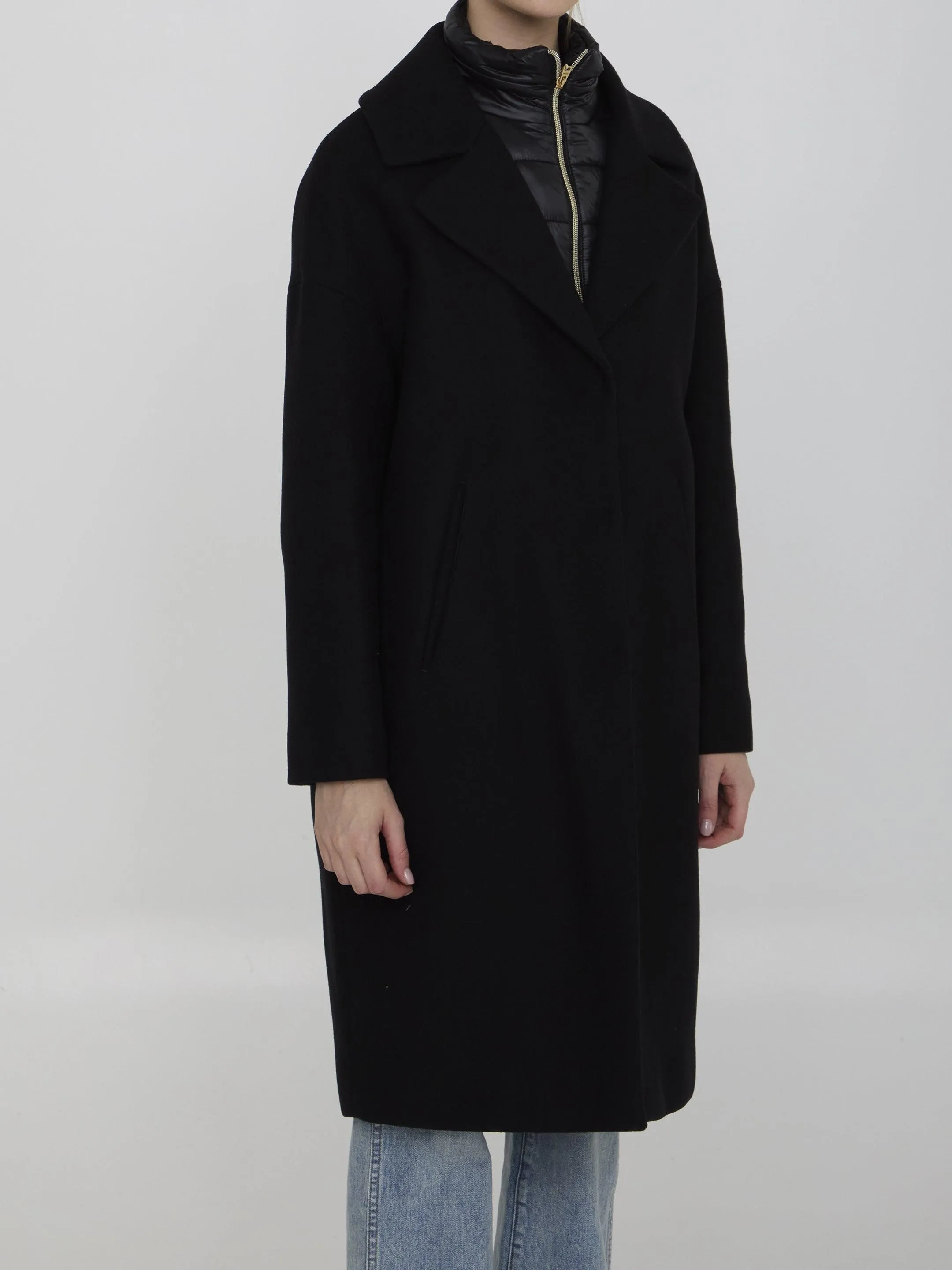 Herno Panelled Mid-Length Coat In Black