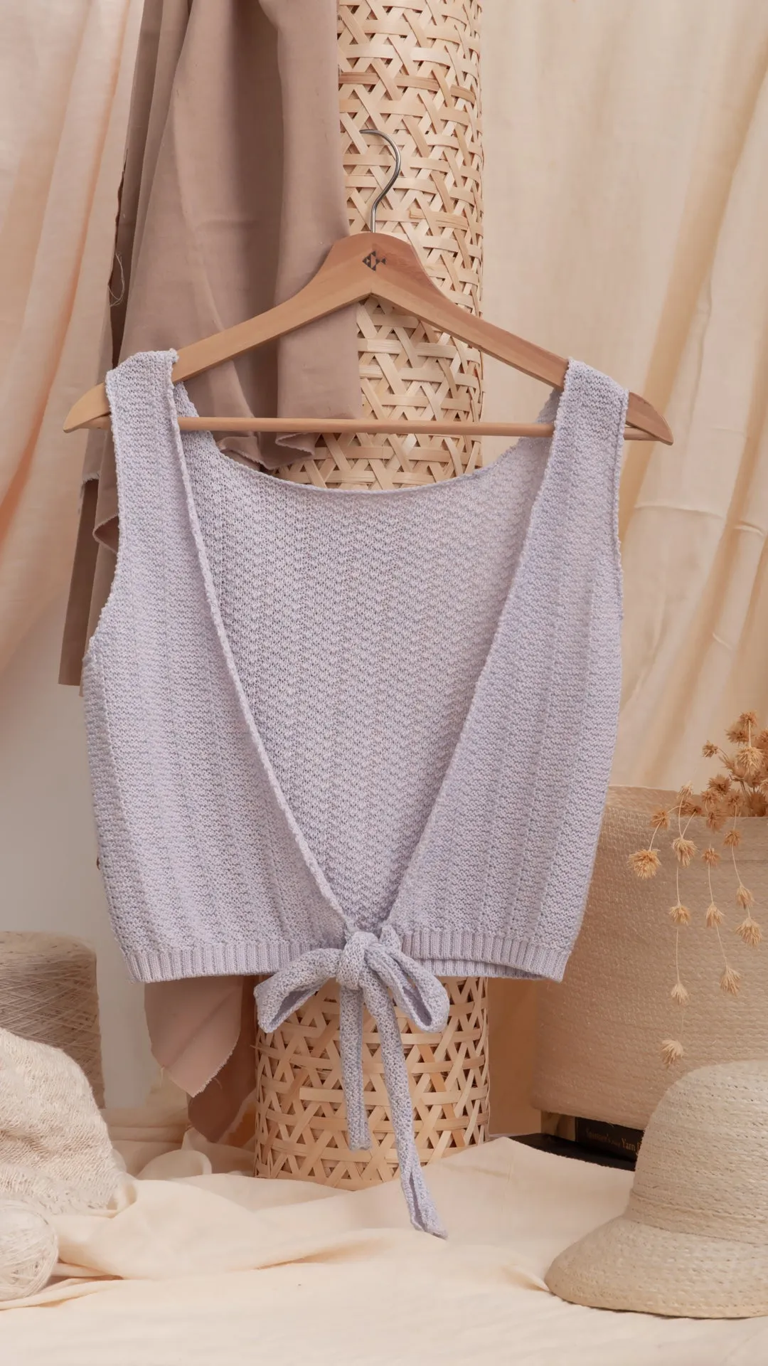 Knit Sleeveless Bow Purple Crop Top-TAKTAI