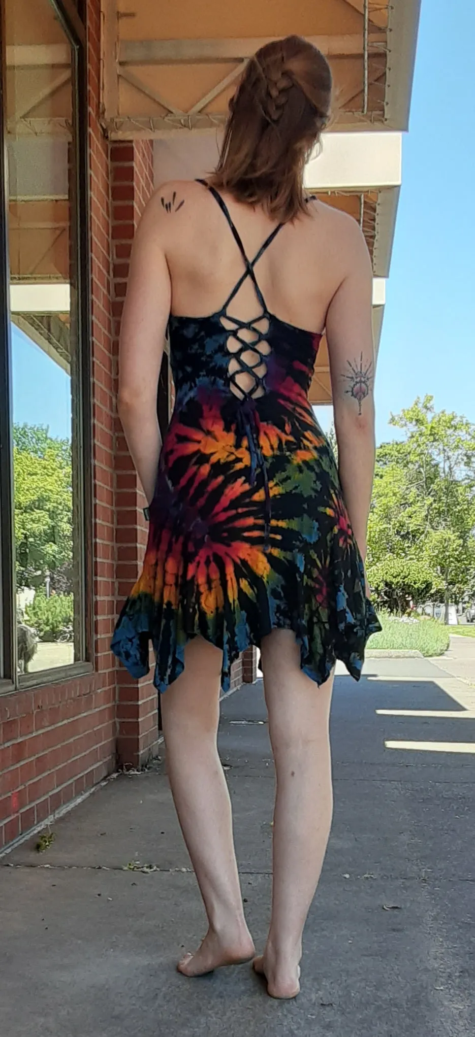 Lace Back Tie-Dye Dress ~ Black Rainbow!