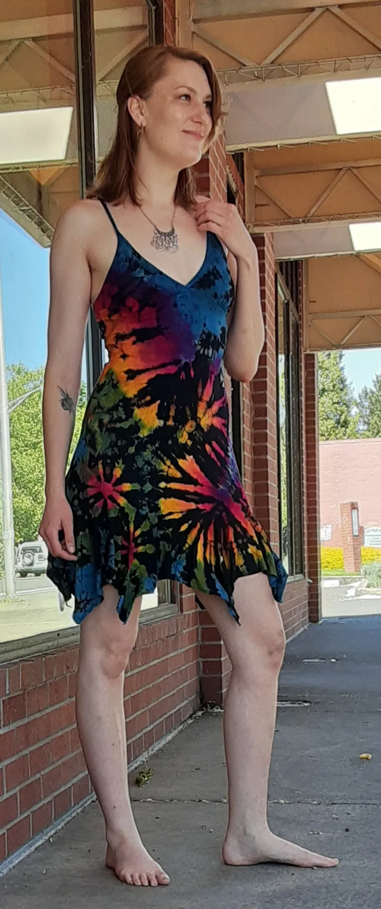 Lace Back Tie-Dye Dress ~ Black Rainbow!