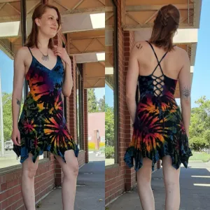 Lace Back Tie-Dye Dress ~ Black Rainbow!