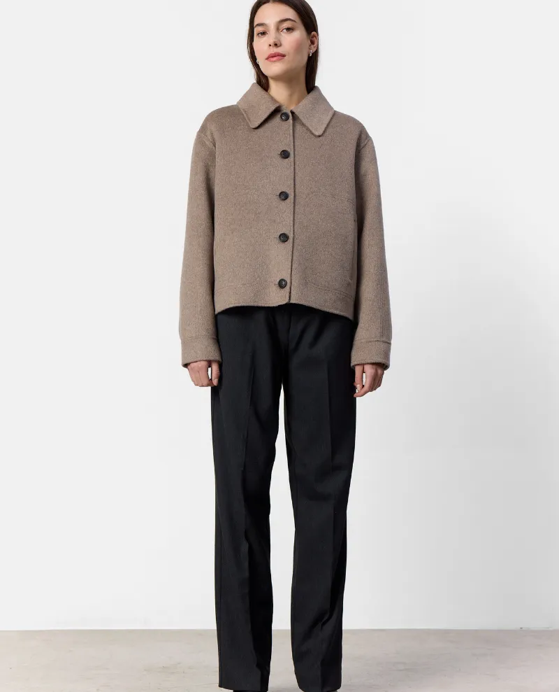 Levete Room Owa Short Taupe Brown Wool Jacket