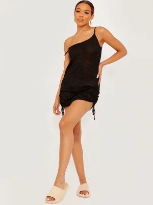 Lexi Lurex Knit Ruched Metallic Cami Dress In Black