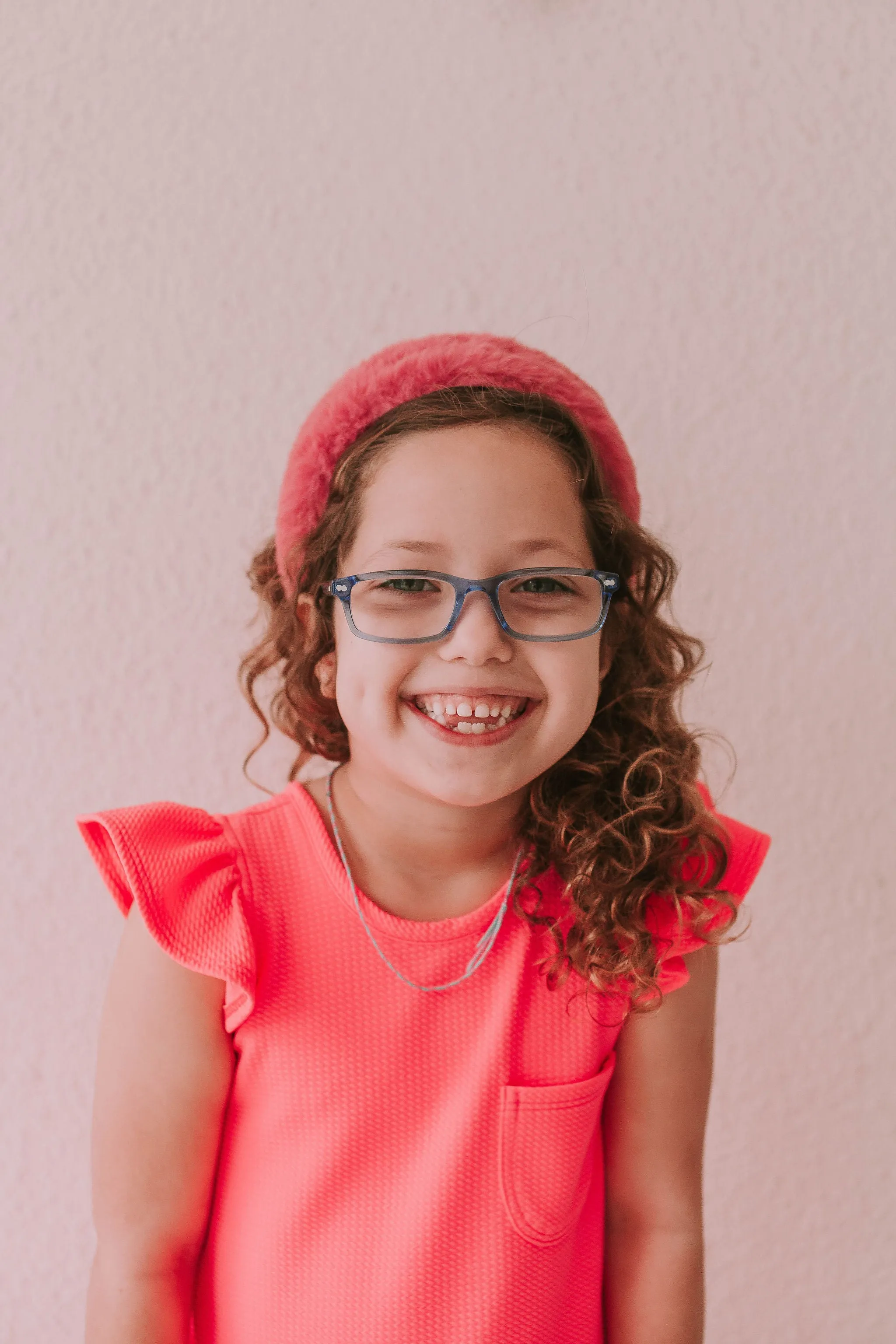 Little Girl's Hot Pink Bullet Knit Cotton Three Pocket Dress