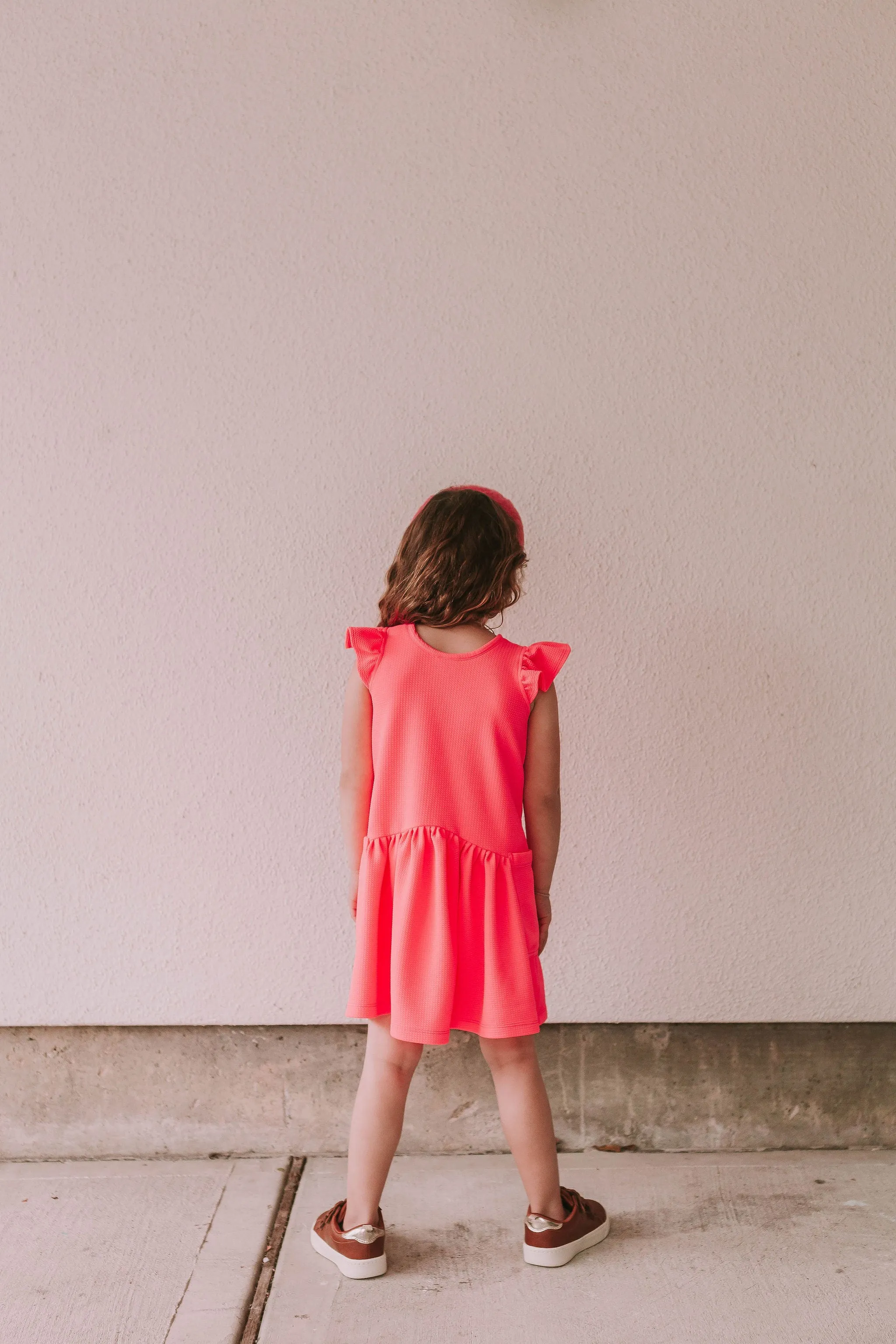 Little Girl's Hot Pink Bullet Knit Cotton Three Pocket Dress