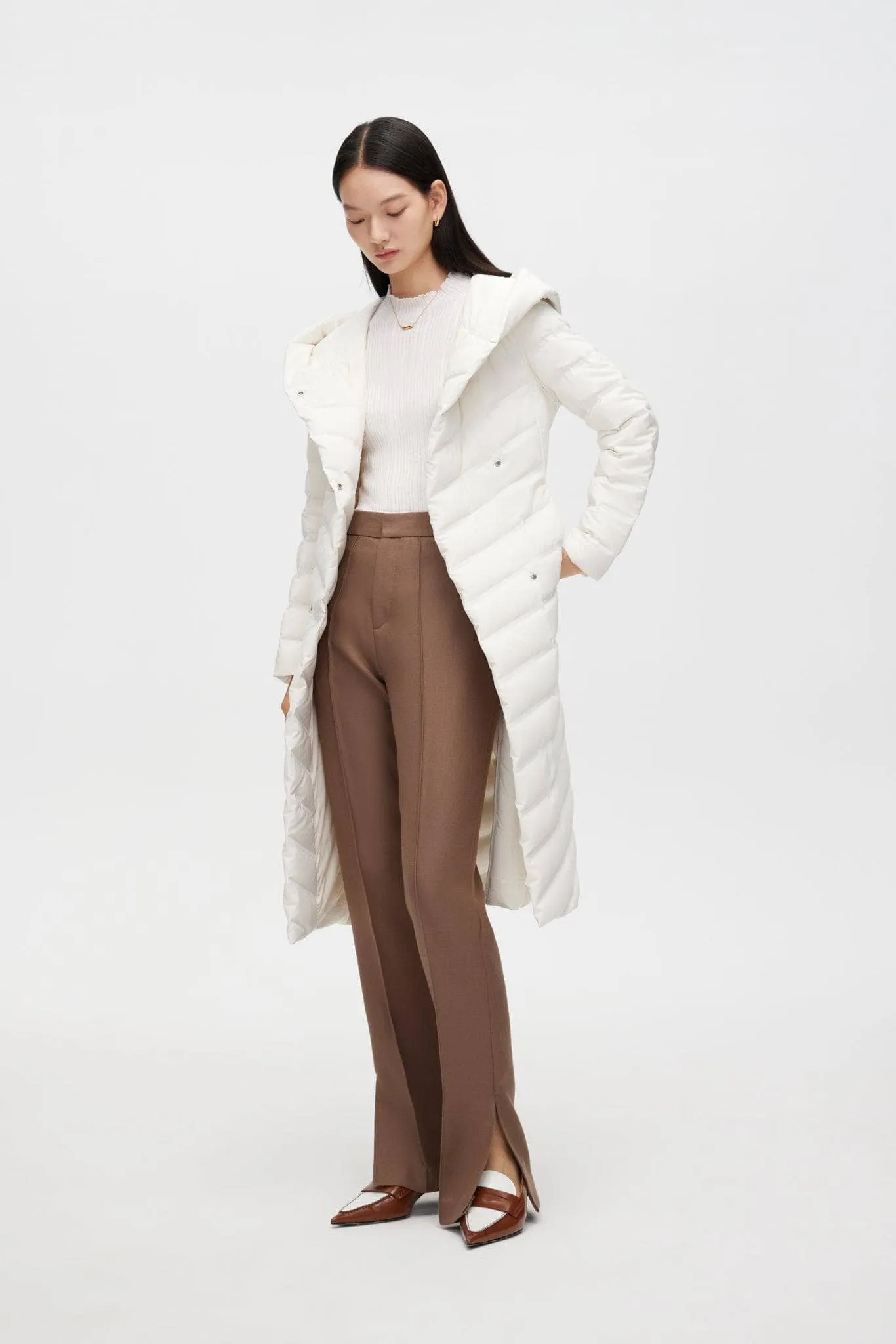 Long Wrap Goose Down Coat With Belt