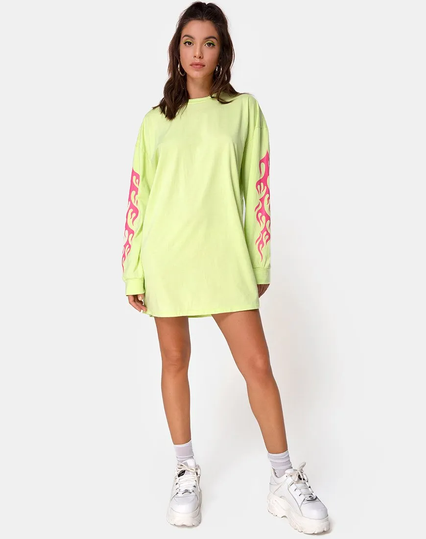 Lotsun Sweatshirt in Flurogreen with Flame