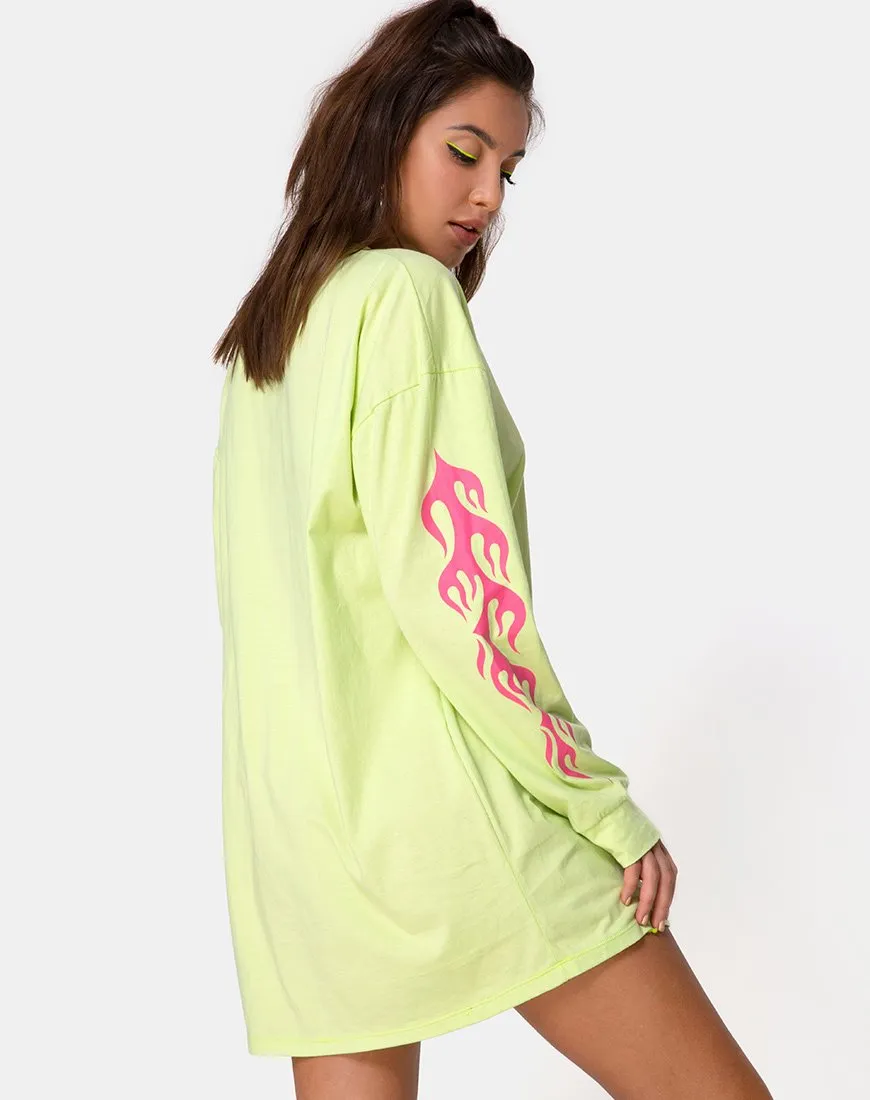 Lotsun Sweatshirt in Flurogreen with Flame