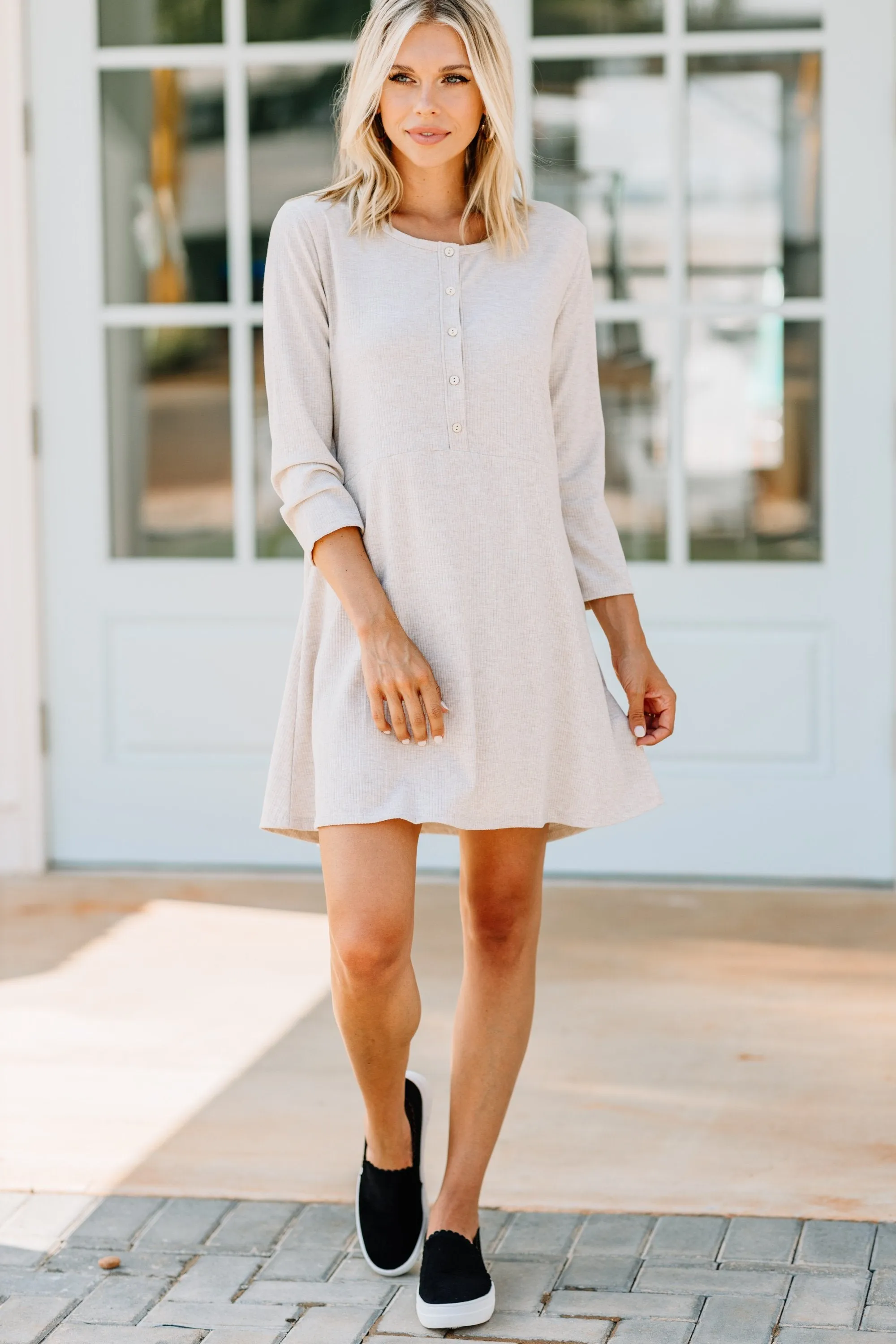 Make The Call Oatmeal Brown Knit Dress