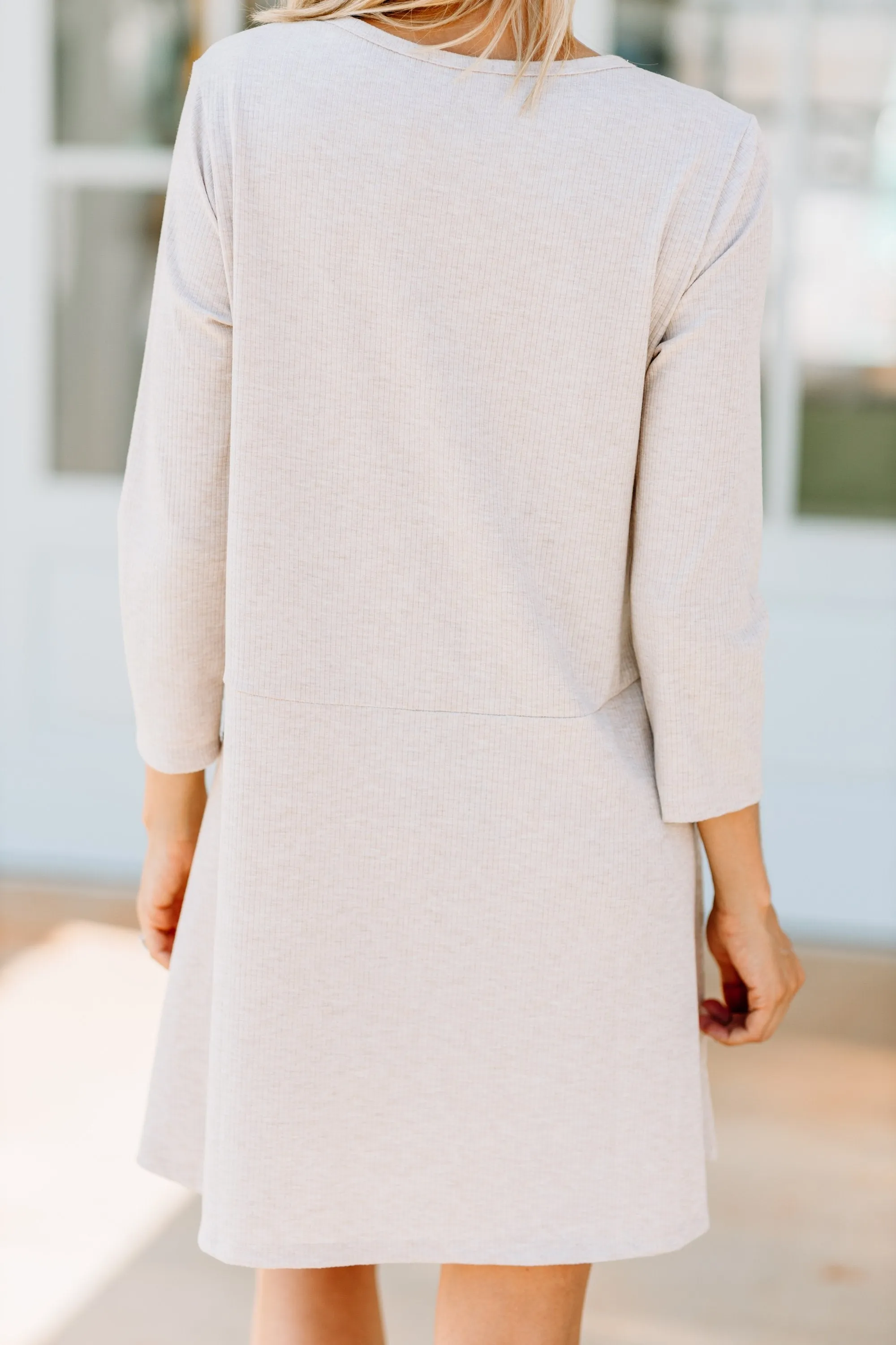 Make The Call Oatmeal Brown Knit Dress