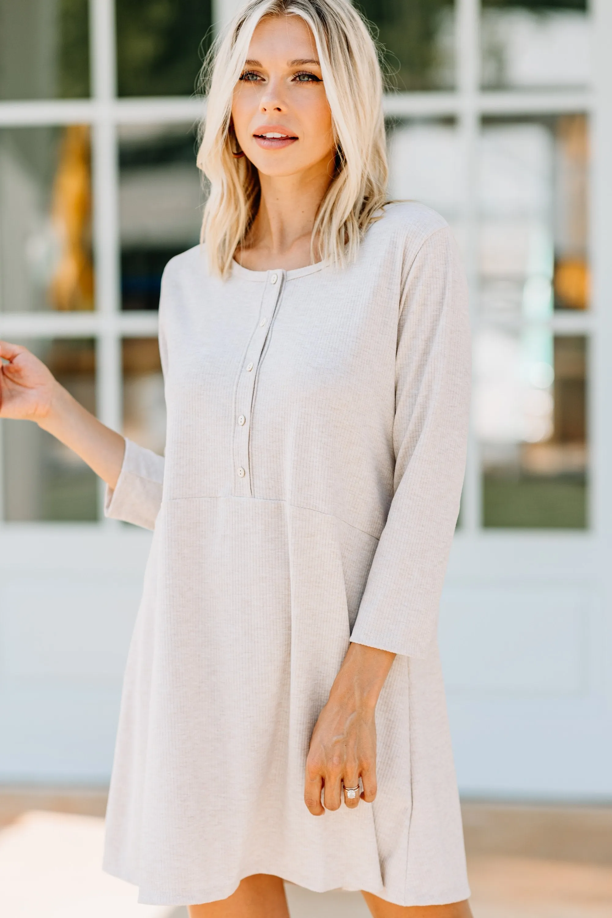 Make The Call Oatmeal Brown Knit Dress