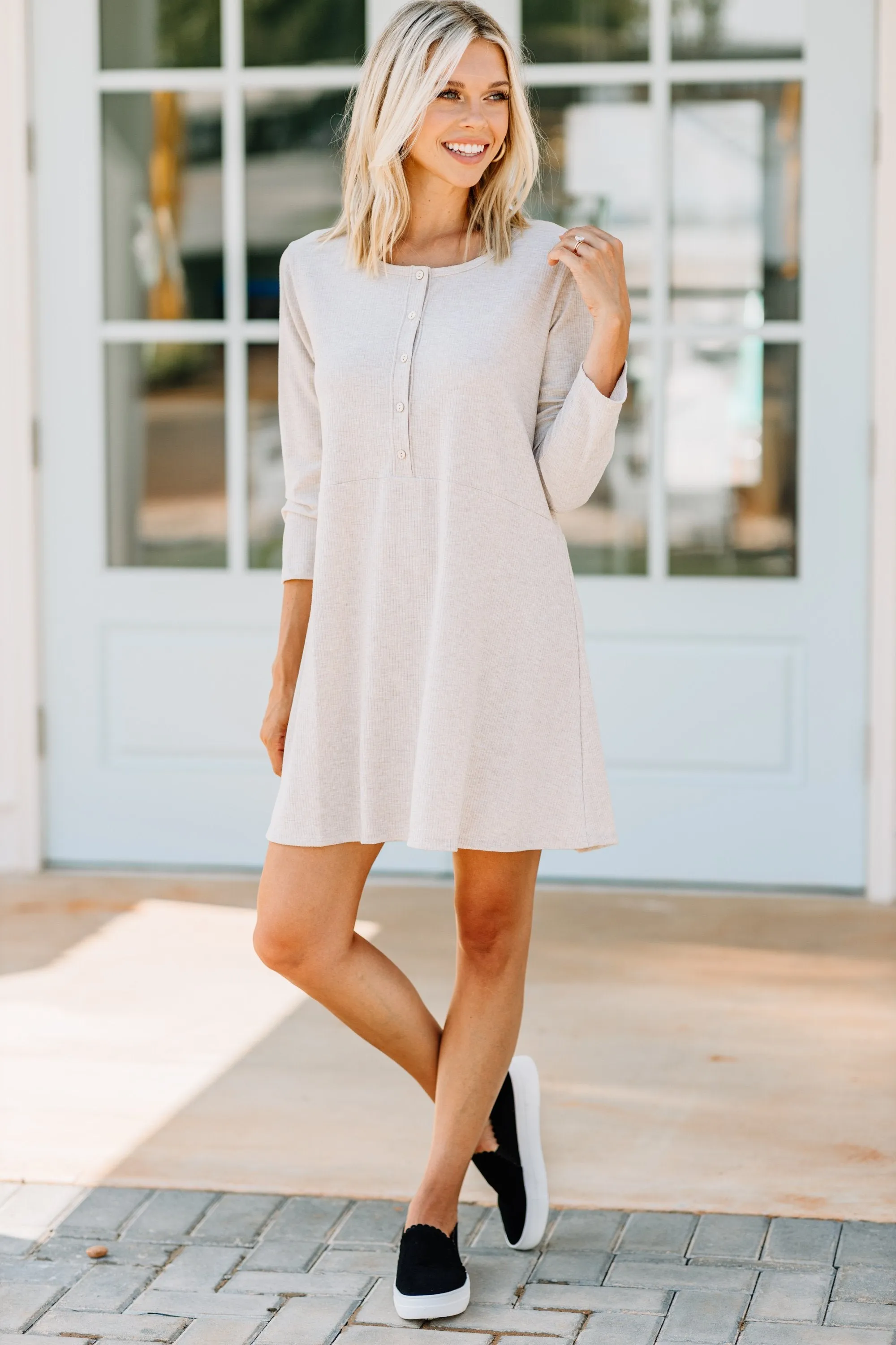 Make The Call Oatmeal Brown Knit Dress