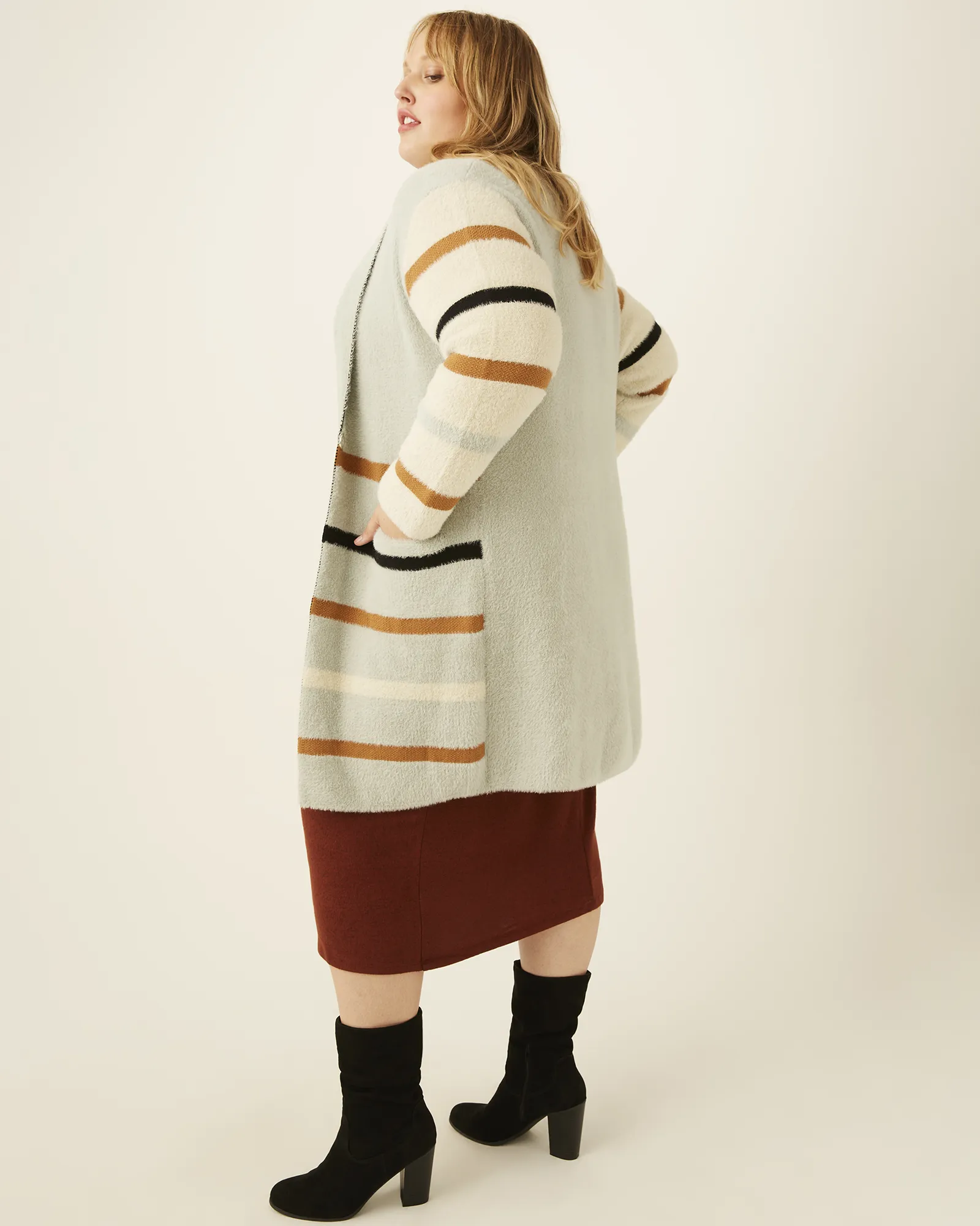 Marceline Striped Coat | Charcoal Grey / Yellow