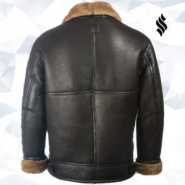 Men Black Aviator Shearling Jacket