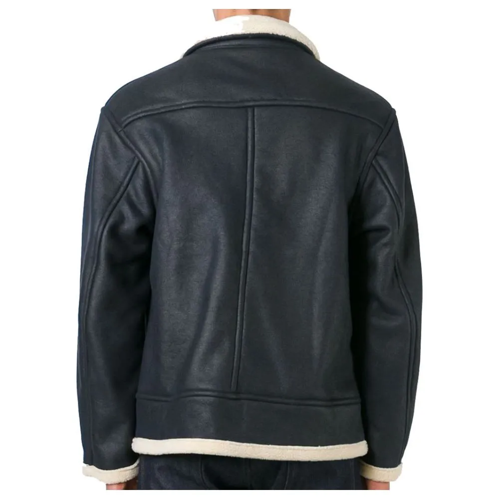 Men Genuine Leather Shearling Biker Jacket