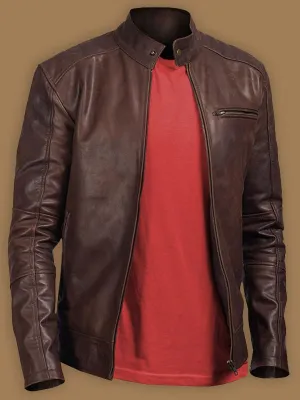 Men Polish Brown Leather Jacket