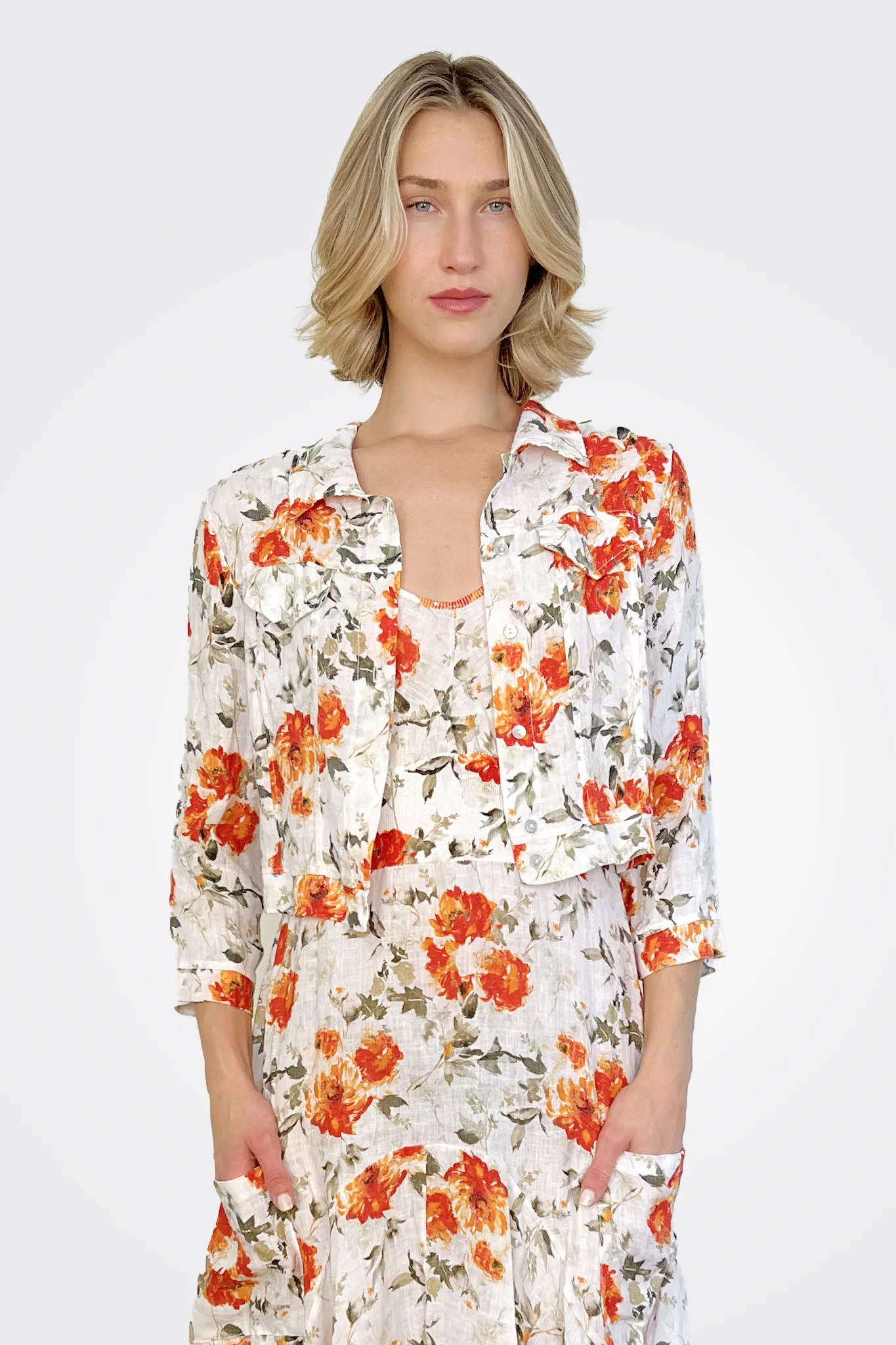 Menlow Linen Crop Jacket - Mango Floral