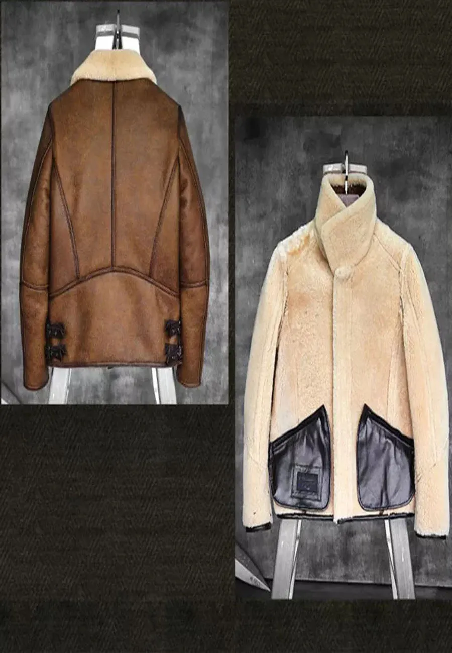 Men’s Aviator Camel Brown Leather Shearling Jacket