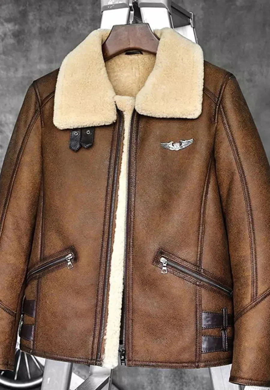 Men’s Aviator Camel Brown Leather Shearling Jacket