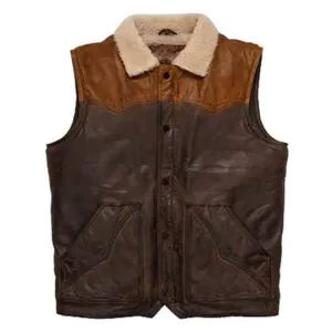 Men's Brown Shearling Fur Sheepskin Leather Vest