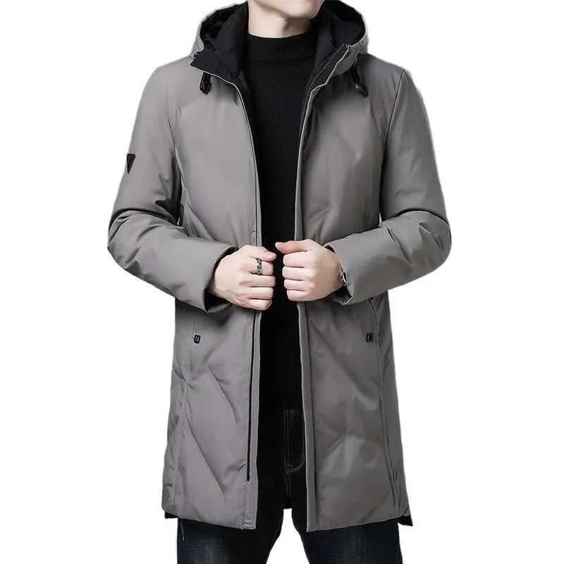 Men's Hooded Long Coat with White Duck Down