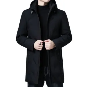 Men's Hooded Long Coat with White Duck Down