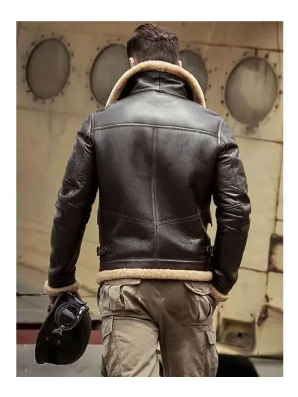 Mens Leather Jacket Fur Coat Airforce Flight Jacket