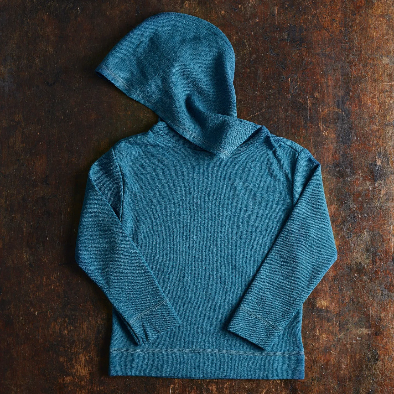 Merino Wool Crepe Hooded Top - Denim