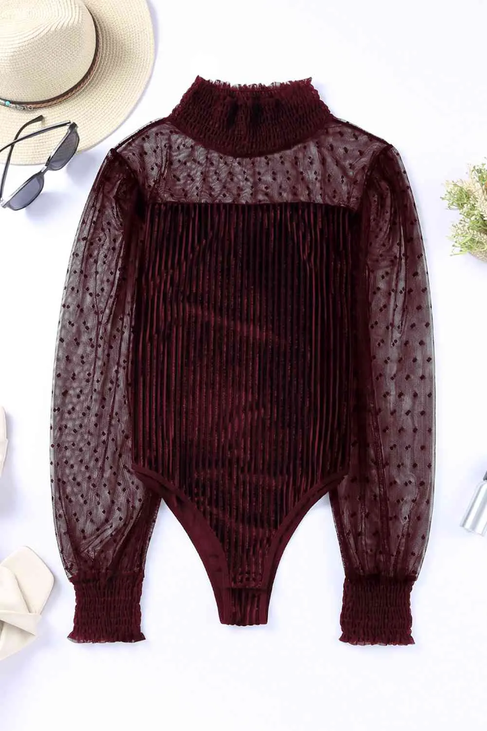 Mesh Long Sleeve Velvet Bodysuit