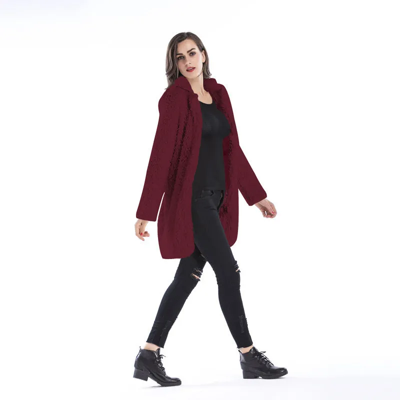 METAVERSMALL winter new lamb wool coat women's New lapel woolen medium and long coat cotton coat