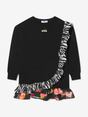 MSGM Girls Frill Trim Floral Sweater Dress