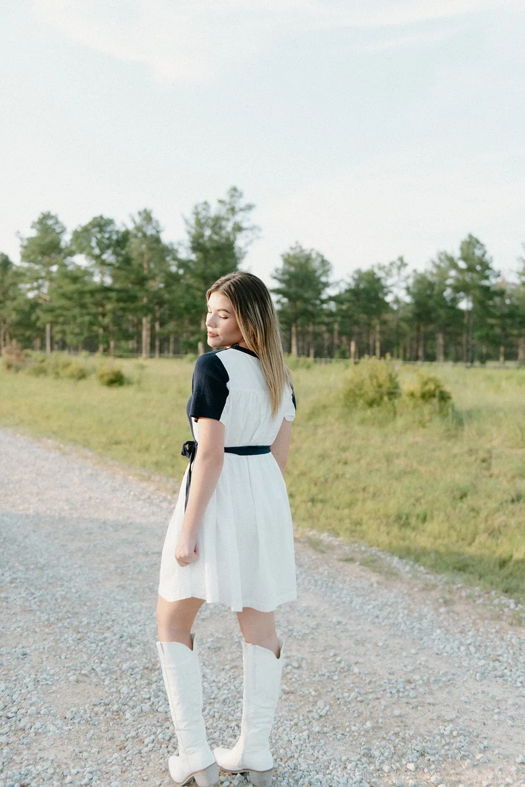 Navy Knit Detail Button Down Dress